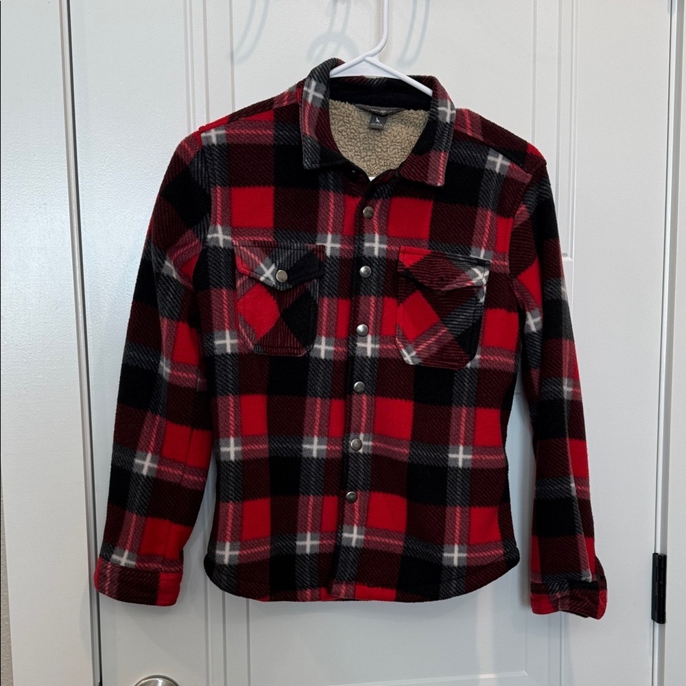 Eddie Bauer Black and Red Plaid Fleece Shirt
